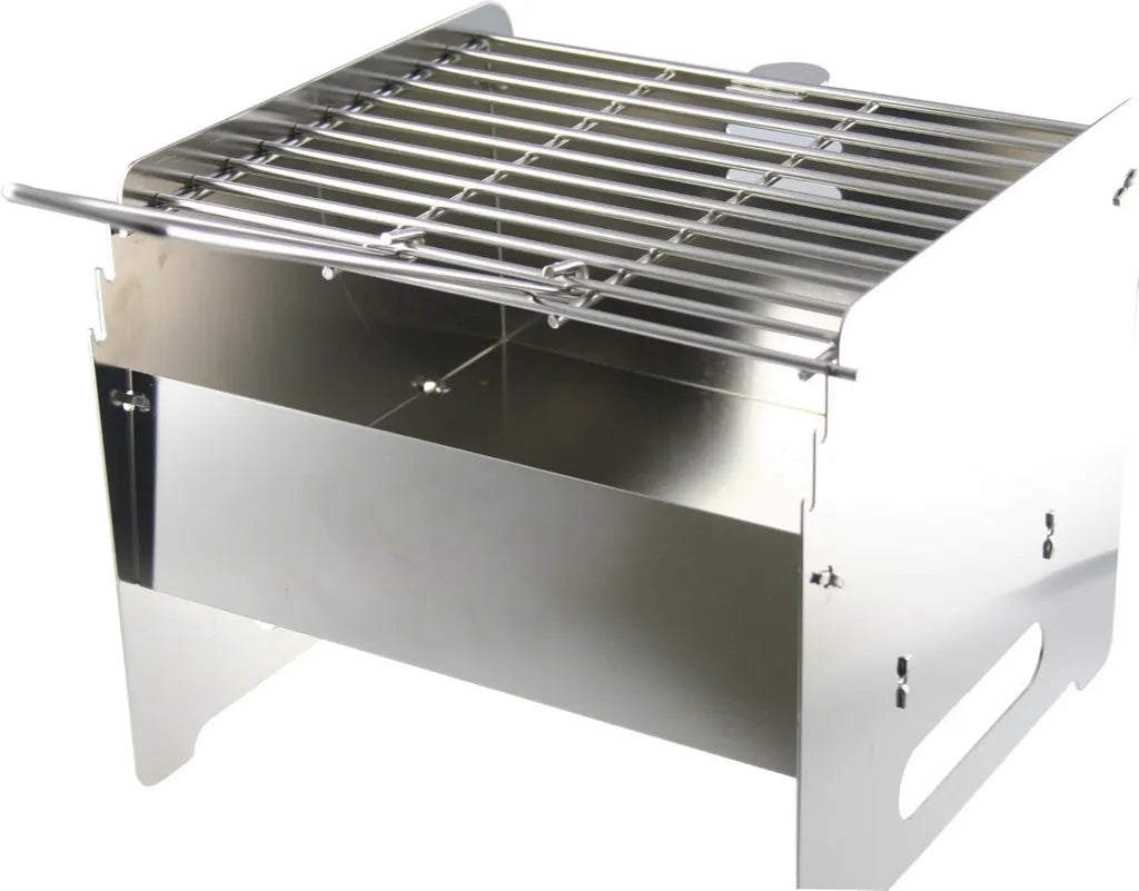 Klappbarer Edelstahlgrill für Bootstouren – Tragbar und kompakt, 23x25x25 cm – Höhenverstellbarer Grillrost