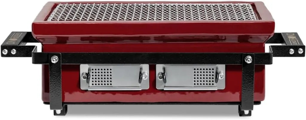 Kamado Bono Hibachi Tischgrill, Keramik, Royal Red – Kompakter Holzkohlegrill für Innen und Außen