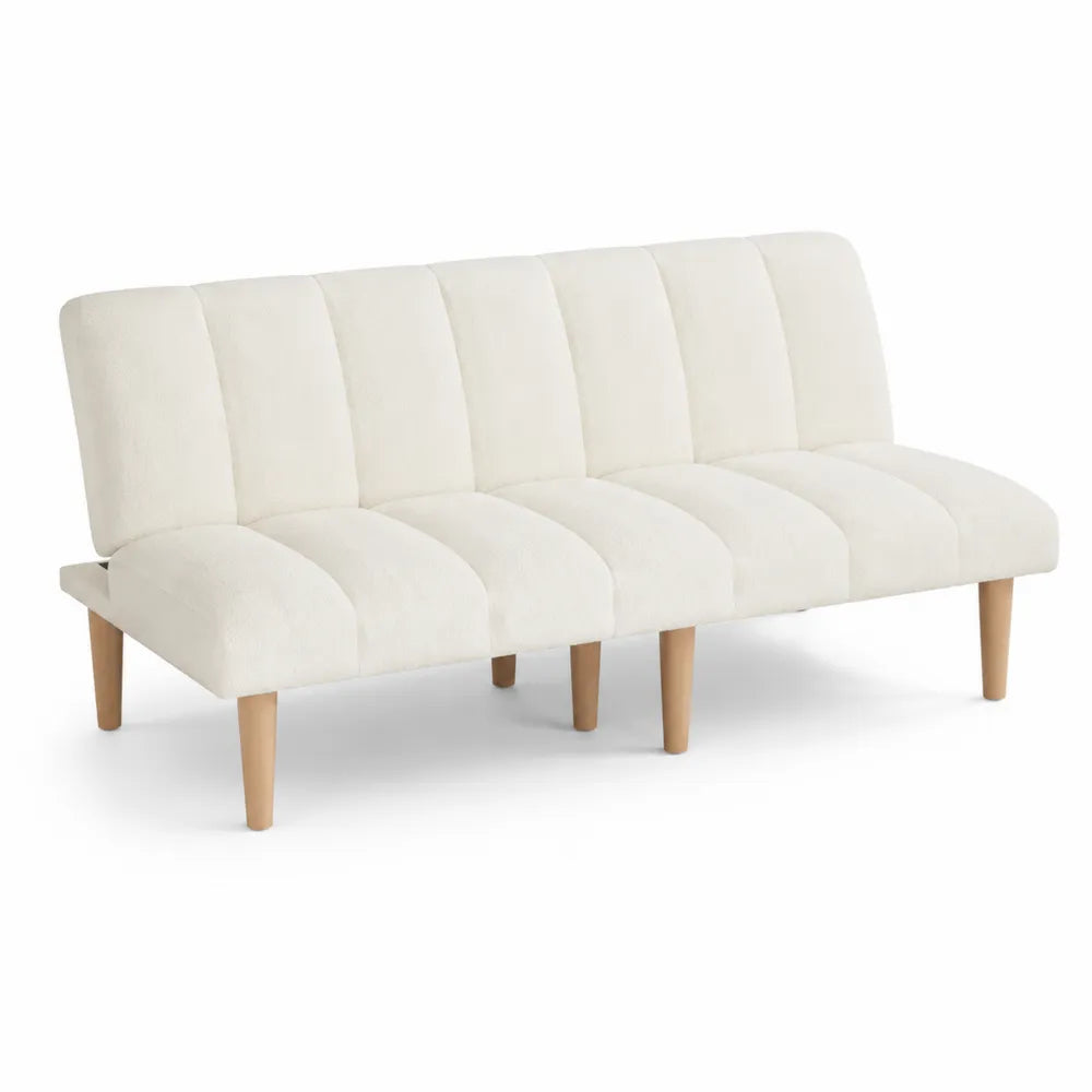 3-Sitzer Sofa Creme Stoff Holzbeine