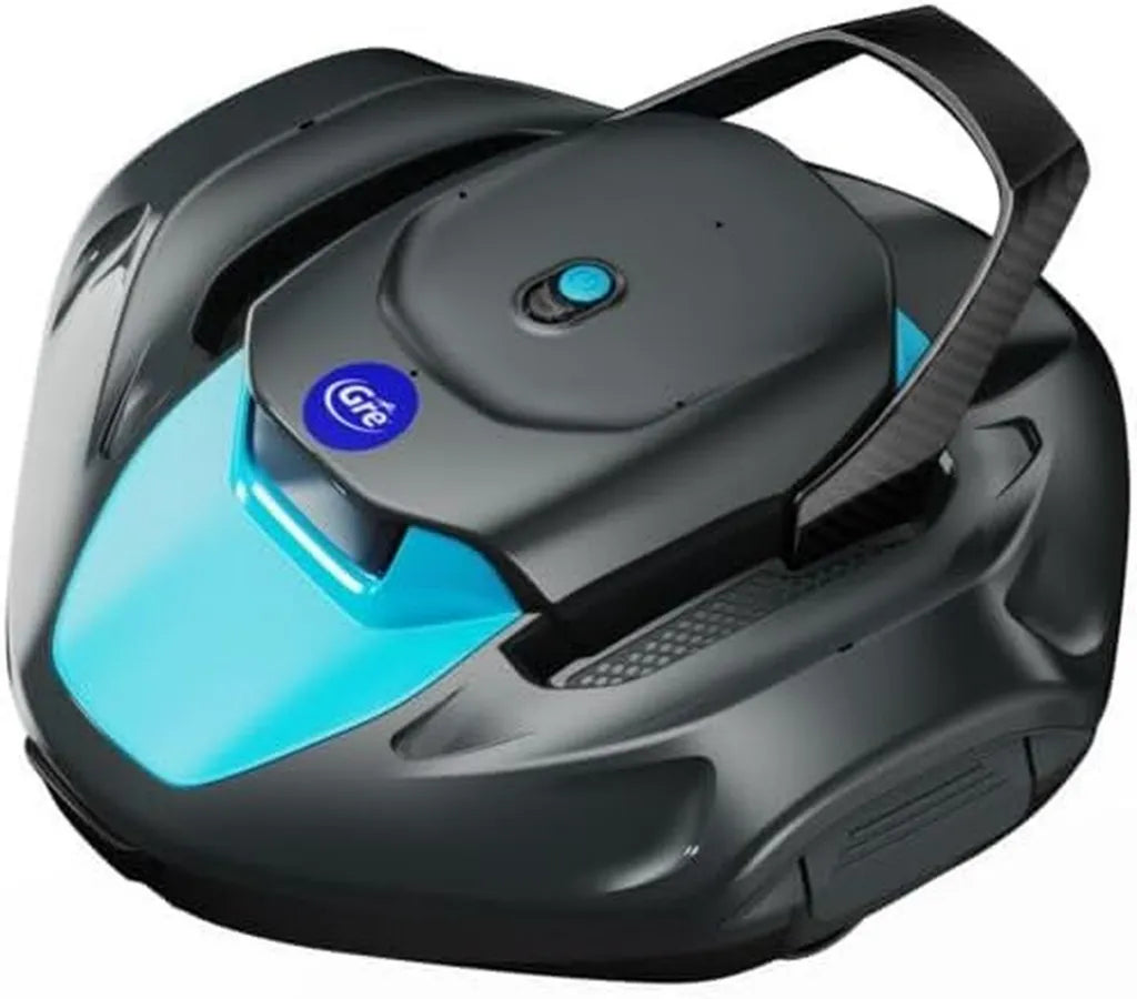 Gre Moovo90 - Kabelloser Akku-Poolroboter für Aufstellpools bis 80 m², Automatische Bodenreinigung, 90 Minuten Laufzeit, 2600 mAh Lithium-Akku, 2 L Filterkapazität