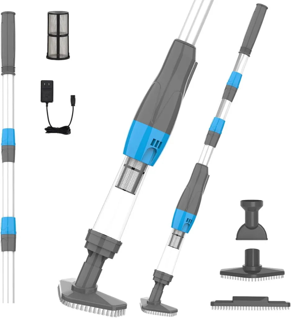 Kabelloser 3-in-1 Poolsauger mit Akku und Teleskopstange, 90 Min. Laufzeit, ideal für kleine Pools, Spas und Whirlpools, Grau
