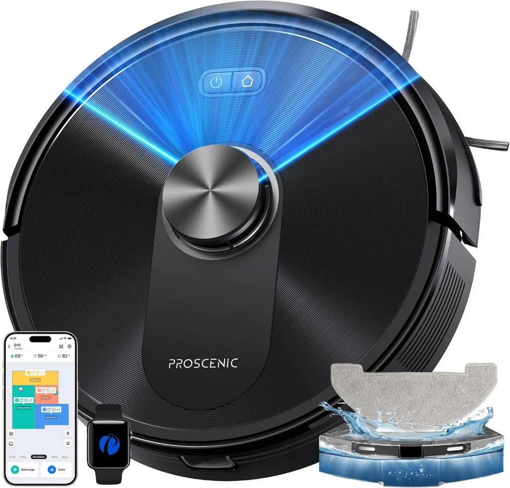 Proscenic Q10+ Saugroboter mit 10000Pa Saugleistung, Laser-Navigation und intelligenter Steuerung über App, Alexa & Siri, ideal für Hartböden und Teppiche