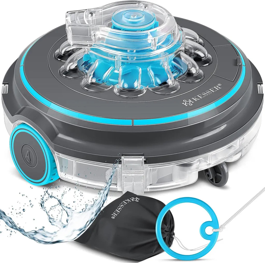 KESSER® Kabelloser Poolroboter Aqua-9000 mit Akku, inkl. Transporttasche, für Pools bis 80m², Li-Ion Akku mit bis zu 75 Min Laufzeit, Automatische Bodenreinigung in Anthrazit