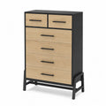 Kommode mit 5 Schubladen aus Holz und Metall in Schwarz und Eiche