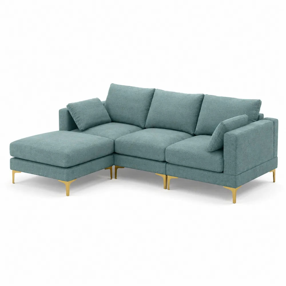 Ecksofa L-Form Stoff Polyester Blau Metallbeine