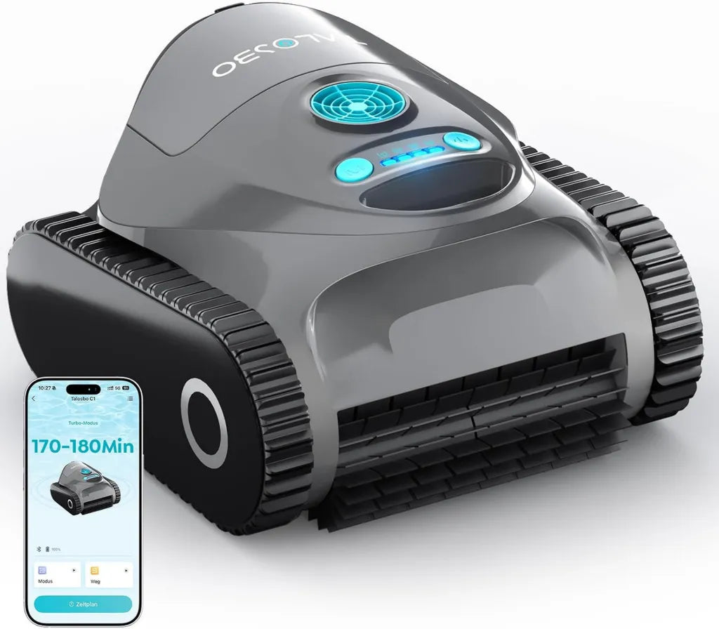 Kabelloser Poolroboter mit Hochleistungsmotor und App-Steuerung, 180 Min Laufzeit, Doppelfilter, für Boden und Wände bis 150 m²