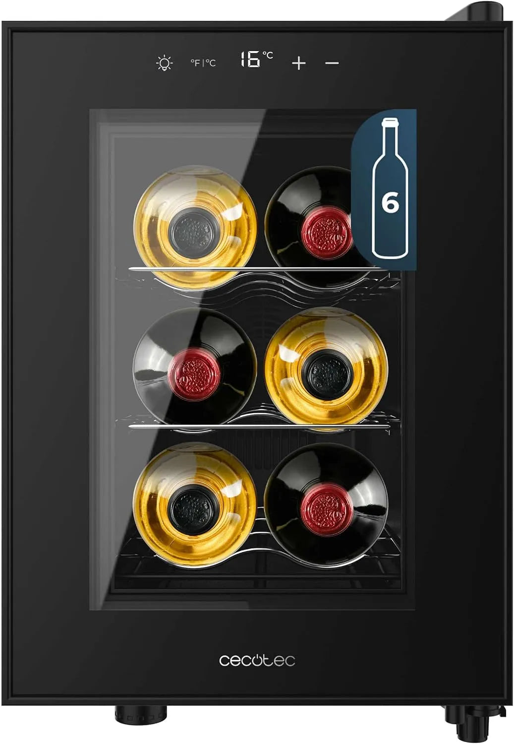 Cecotec Bolero GrandSommelier 600 Weinkühlschrank, 6 Flaschen, 8 bis 18 °C, Touch-Bedienung, Touch-Display und LED-Licht für die Weinaufbewahrung