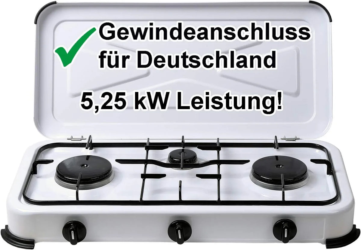 Campingkocher, Bluecraft 3-flammig, Gaskocher Camping, 25 kW Campingkocher