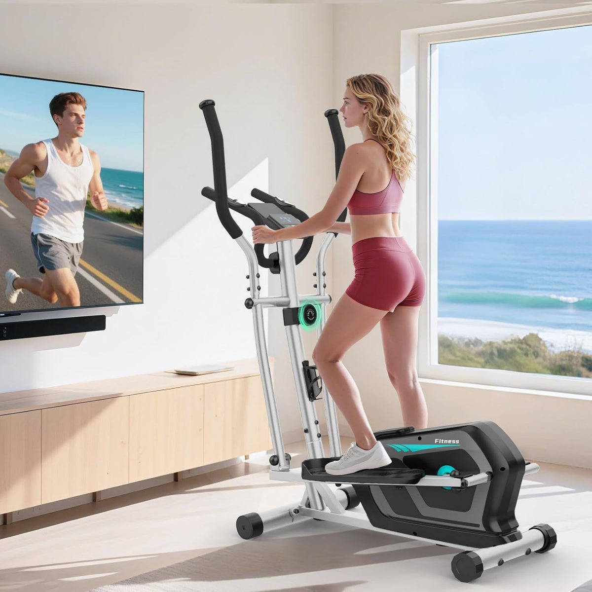 Crosstrainer - Bluetooth-Konnektivität, leiser Betrieb, mit Rollen, für zuhause, 130KG