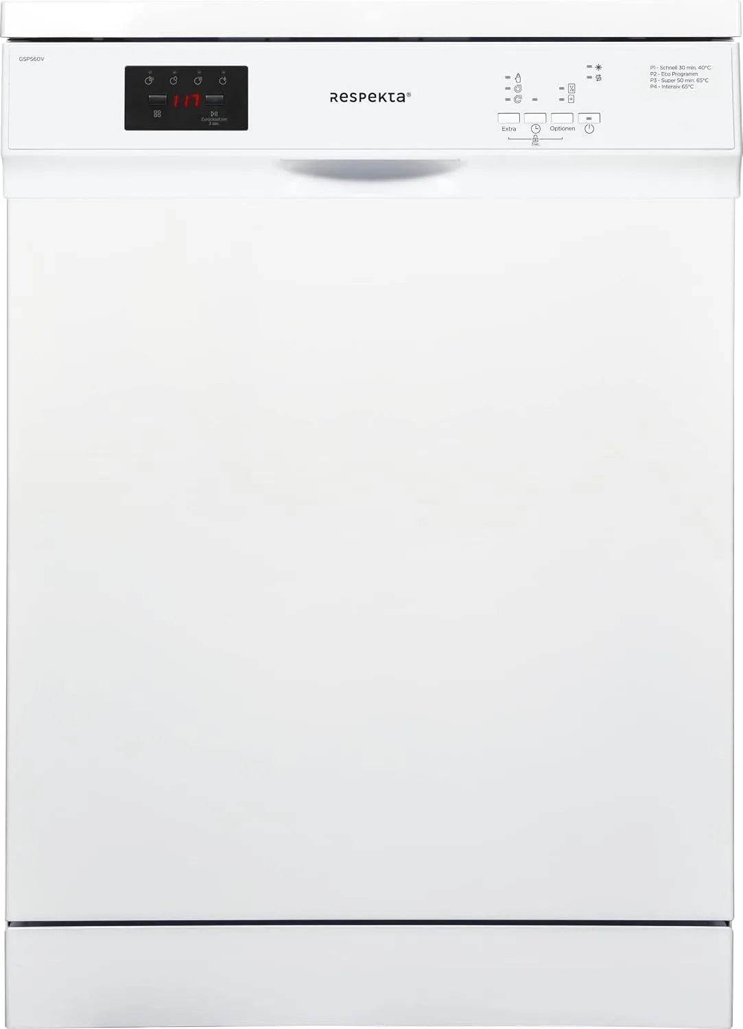 Respekta GSPS60V Geschirrspüler, 60 cm, 5 Programme, 52 dB, Spülmaschine, Besteckkorb, freistehend, leise, Weiß, 12 Maßgedecke, Startzeitvorwahl