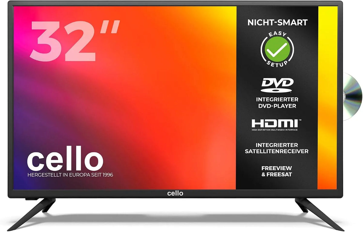 Smart TV, 32 Zoll, Fernseher, Cello C3220FDE, HDMI, USB, Triple-Tuner DVB-C/S2, T2, USB-Aufnahme, Media-Player