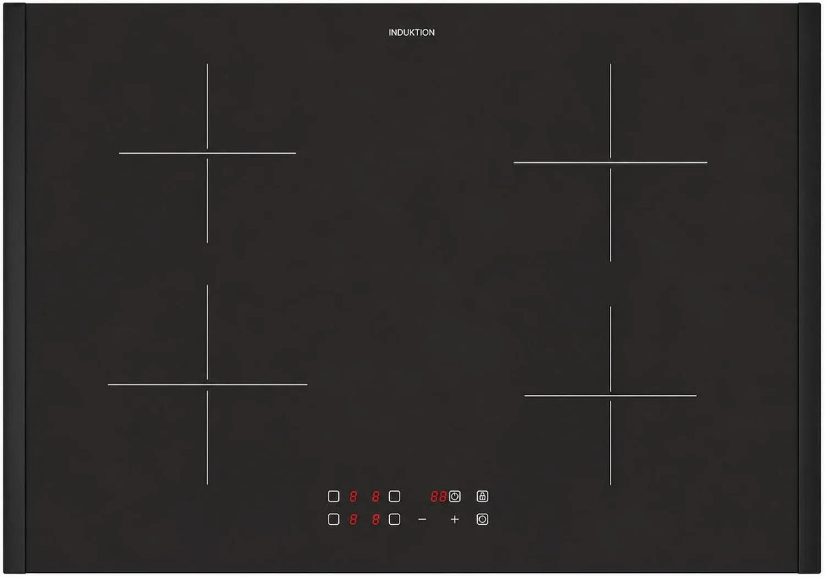 Induktionskochfeld, 80 cm, 4 Kochzonen, Induktionsplatte, Boost, Touch-Bedienung, autark, Schwarz, Booster, Touch Control