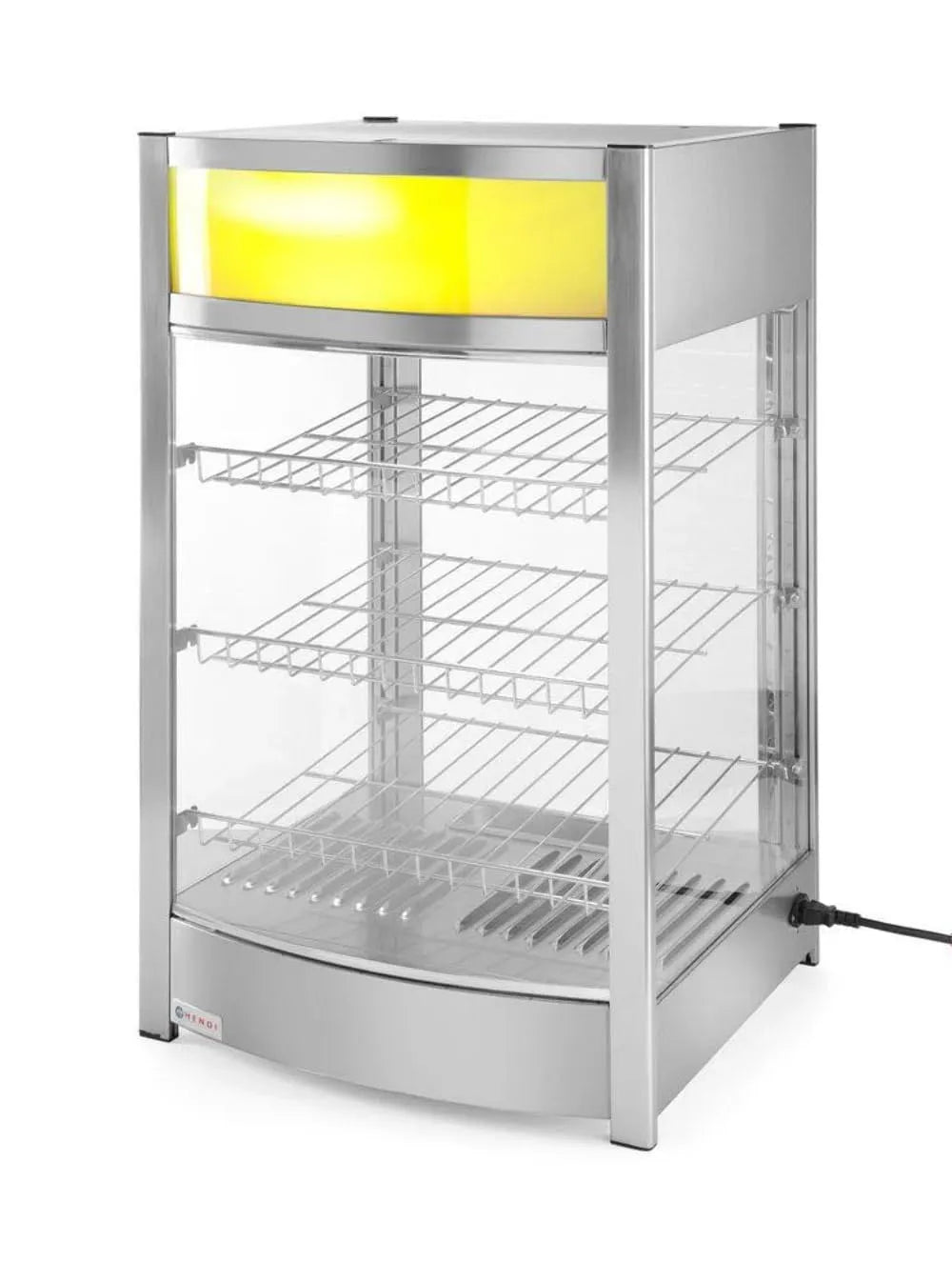 Produkt Temperatur von 30 bis 90°C, HENDI Warmhaltevitrine, mit Türe auf Rückseite, Inklusive 3 höhenverstellbare Regalböden, 97L, 230V, 800W