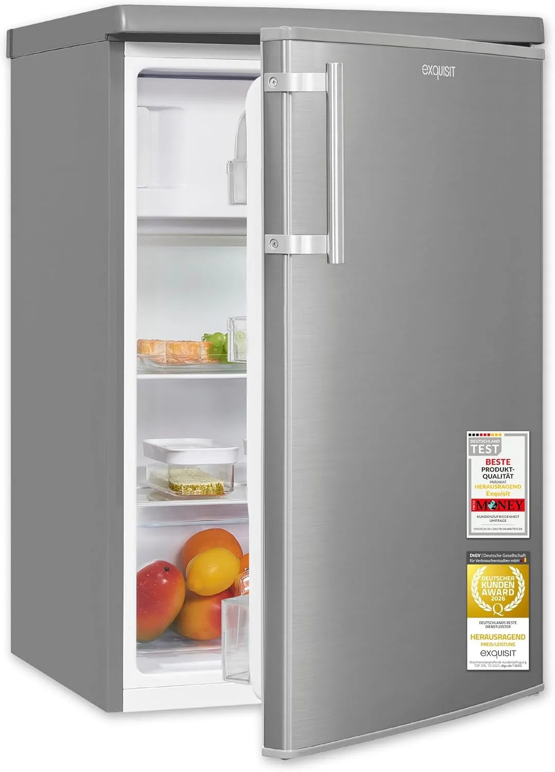 Exquisit Kühl-Gefrierkombination, 109 L, Edelstahl, Kühlschrank mit Gefrierfach, Inox