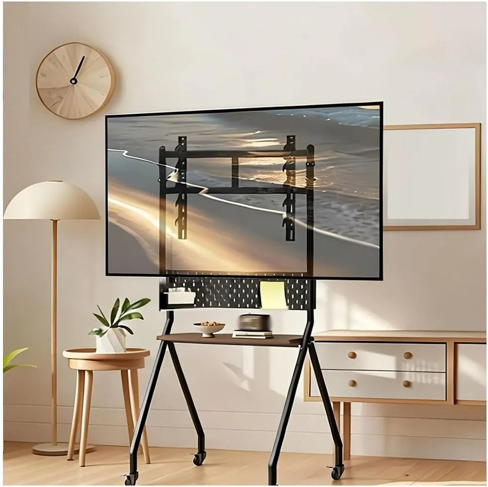 TV-Möbel, 75 Zoll, Transportrollen, Wohnzimmergestaltung, Bodenhalterung mit Aufbewahrungsregal, Universal-Monitorständer, Mobiler TV-Ständer mit