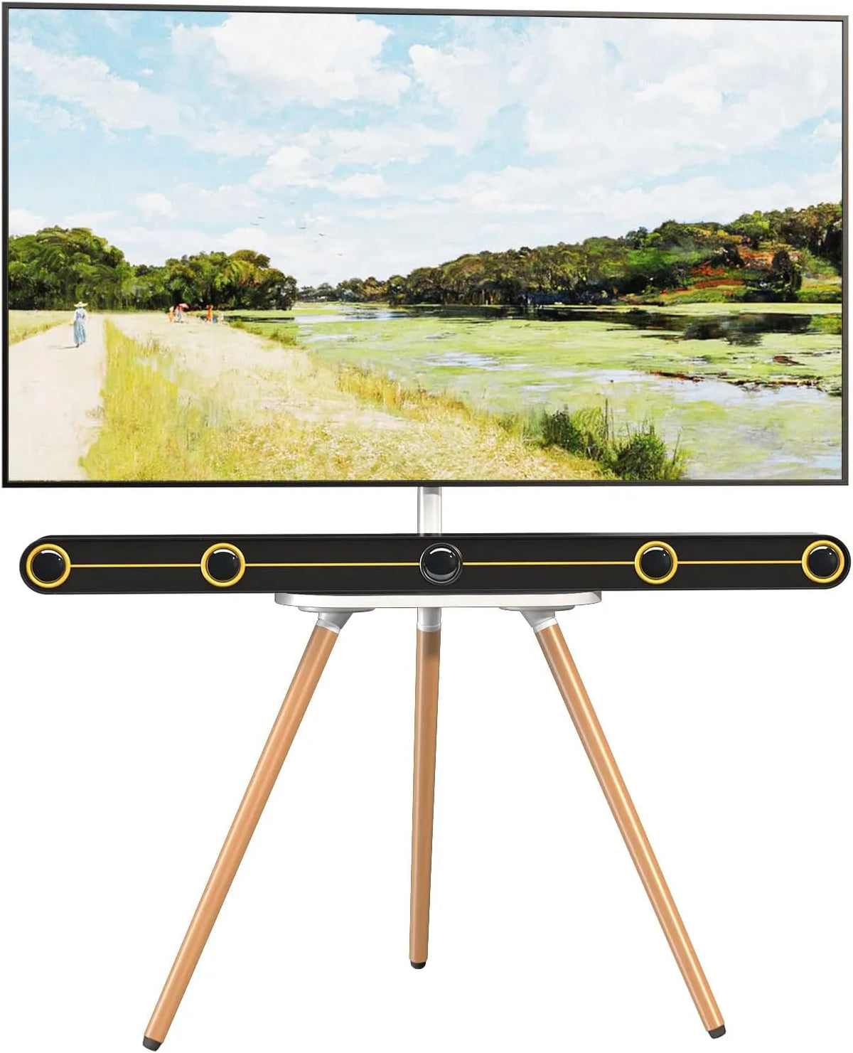 TV-Möbel, 65 Zoll, 400x400mm, höhenverstellbarer TV Stand Bodenständer mit Holztablett, Tragkraft 35KG, PUTORSEN TV Ständer im Staffelei Design