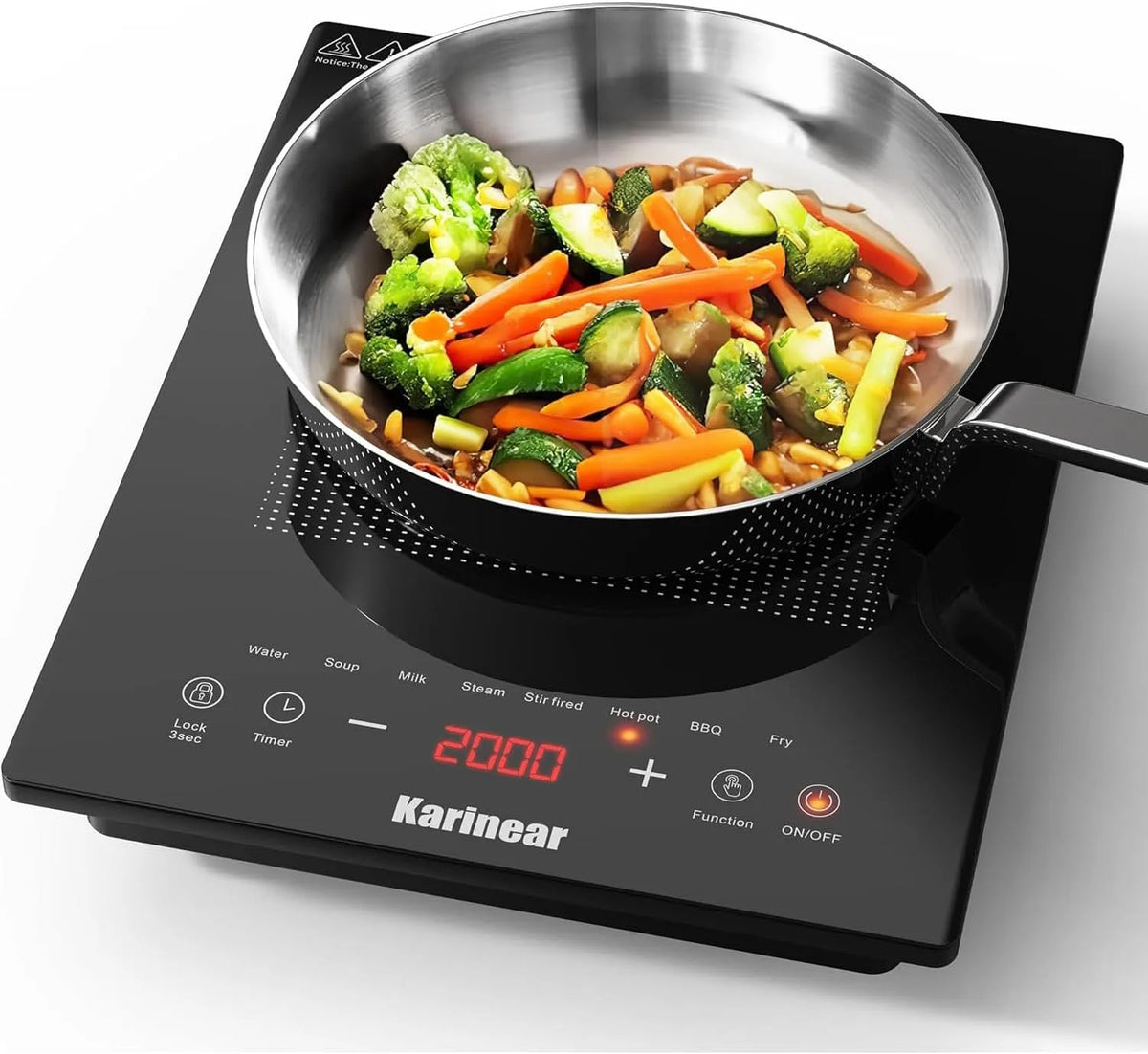 Induktionskochfeld 10H-Timer 220V-240V, 2000 W, 220 V, Induktionsplatte, Touch-Bedienung, tragbar, 8 Kochfunktionen & Touch-Steuerung, Karinear