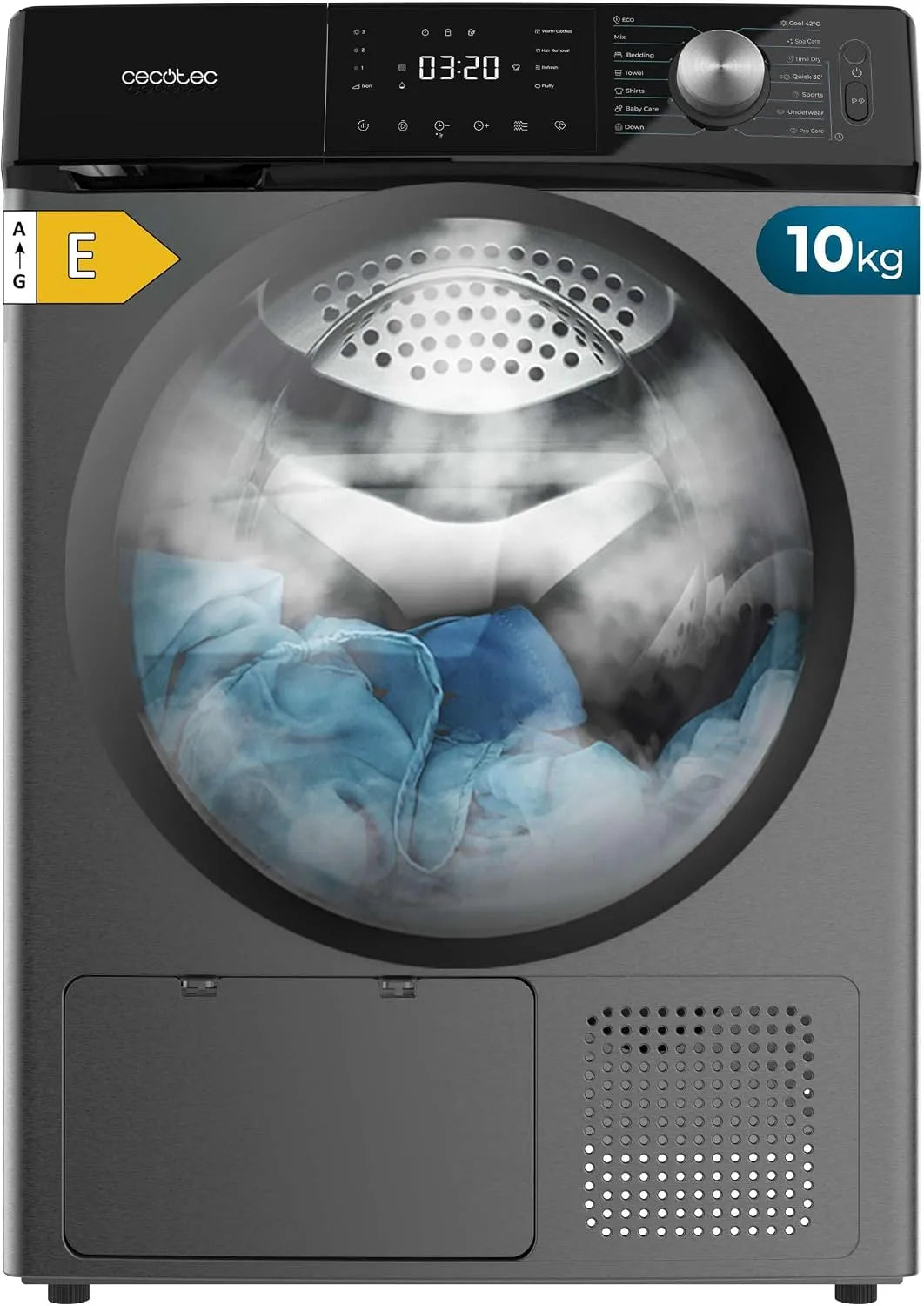Cecotec Bolero Dresscode Dry Wäschetrockner, 14 Programme, 10 kg, Energieklasse A, Edelstahl, 4 Trockenstufen, Funktionen Stop&Go, Delay Start