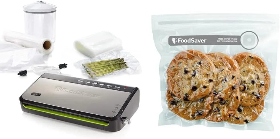 Produkt Foodsaver Vakuumiergerät für Lebensmittel mit integrierter Rollenaufbewahrung & wiederverwendbare Vakuumbeutel mit Zippverschluss
