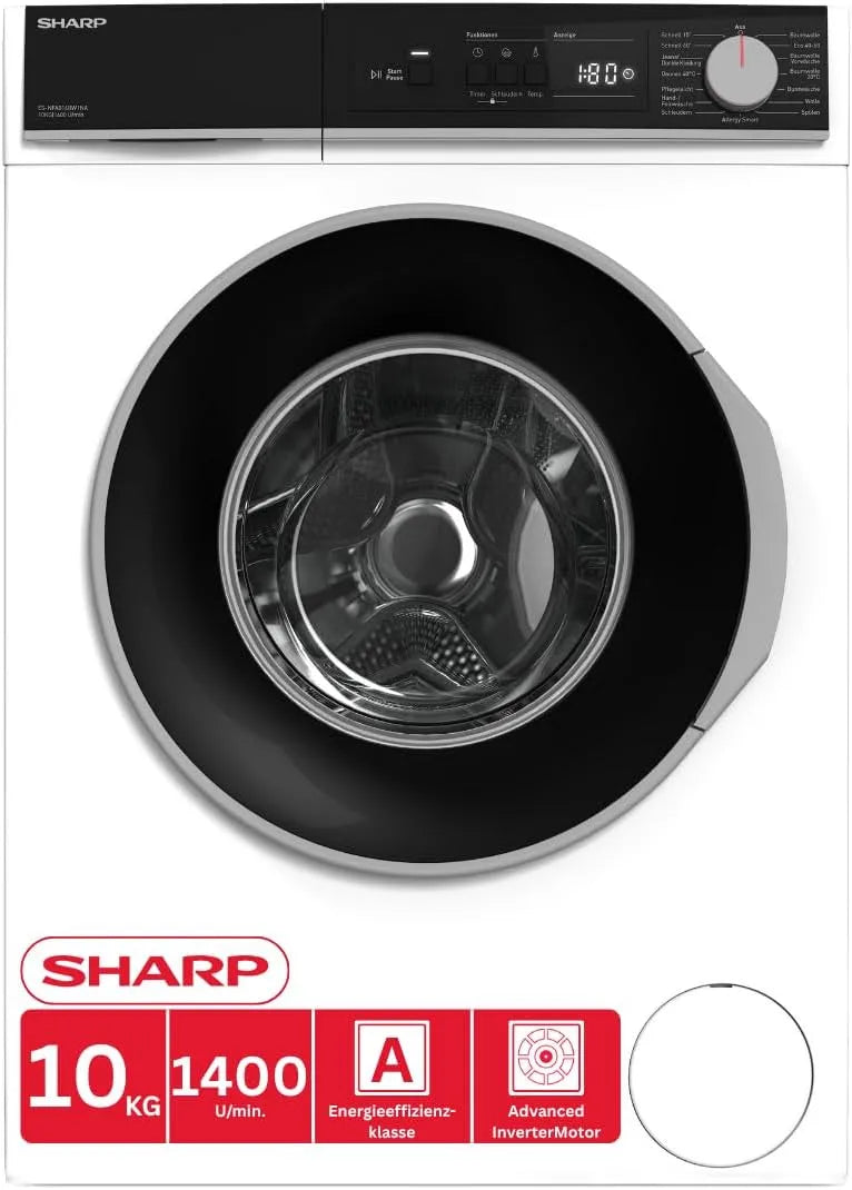 Sharp ES-NFA014BW1NA-DE Waschmaschine, 10 kg, Inverter, aquaStop, Weiß, 1400 U/min, EEK A