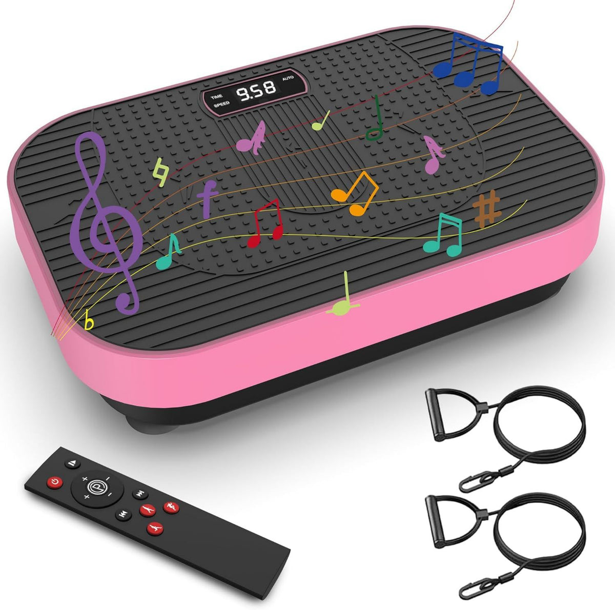 Vibrationsplatte - mit Widerstandsbändern, mit Fernbedienung, für zuhause, 199 Stufen, rosa, Vibrationsplatte 199 Stufen Pink