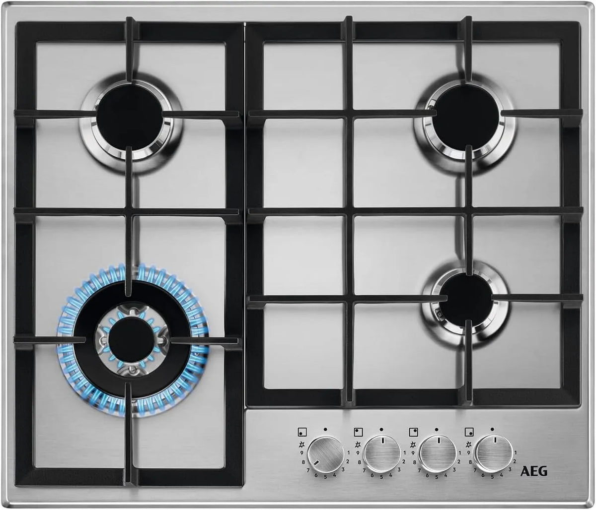 AEG HGB64420SM Gaskochfeld, 60 cm, autark, Edelstahl, Gaskocher, Silber