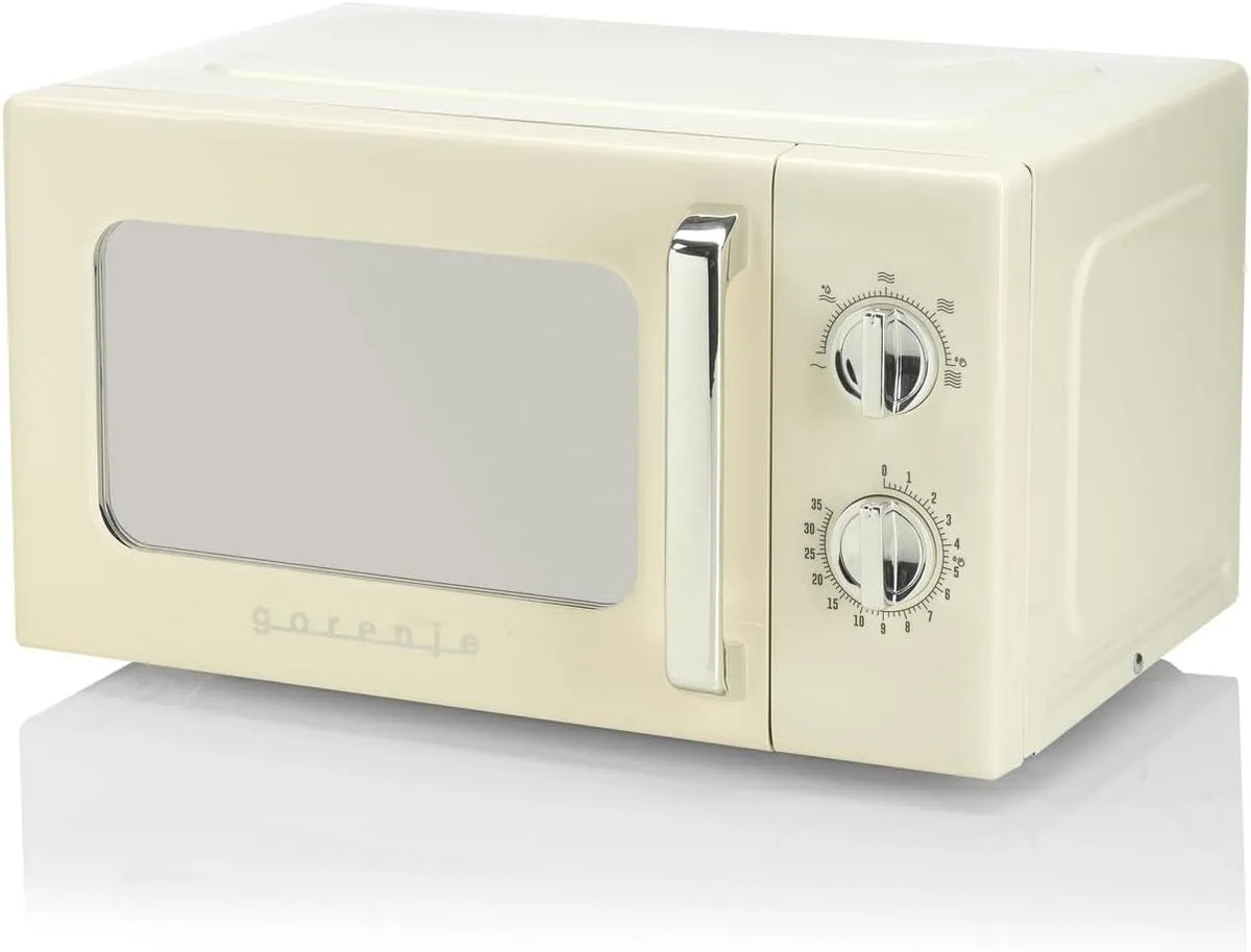 Gorenje MO20E1HRL/20L Mikrowelle, 20 L, 700 W, Timer, Kindersicherung, Auftaufunktion, Mikrowellenofen, Weiß, 5 Leistungsstufen, AquaClean, Retro