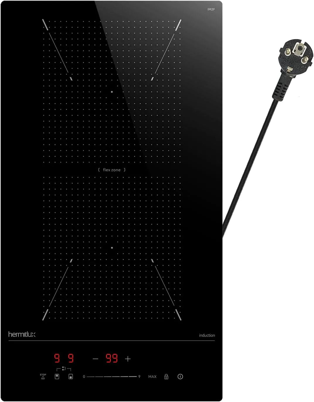 Induktionskochfeld, 30cm, 2 Kochzonen, 3500 W, Induktionsplatte, Hermitlux, Flexzone, Einbau
