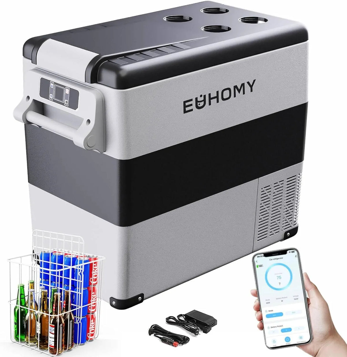 Elektrische Kühlbox, 49.4 L, 24 V, EUHOMY 12, 24V, tragbar, Outdoor, Gefrierfach, Auto, Camping, mobile Kühlbox, Reisen, Angeln