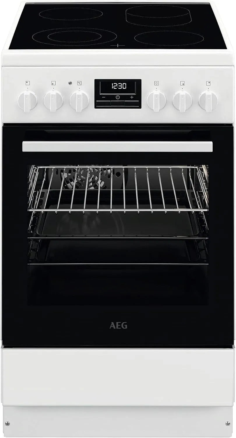 AEG CCB544OCBW Standherd mit Backofen, 50cm, Grill, Weiß, 1 Paar Teleskopschienen, AEG Standherd mit Glaskeramik-Kochfeld, Display mit Uhr, Bräterzone