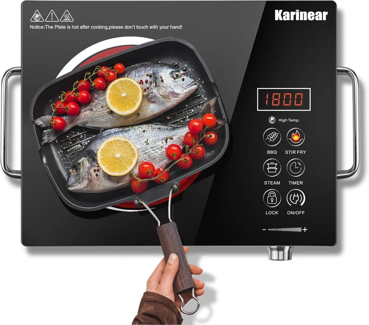Tragbare Herdplatte mit Griff, Kochplatte 2000W, Schwarzes, Karinear 1er