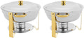 Chafing Dish Warmhaltebehälter, Edelstahl, 5-Liter-Behälter Mit Goldfarbenen Beinen, Runde 4, Set Bestehend Aus 2 Chafing Dishes, Speisewärmer