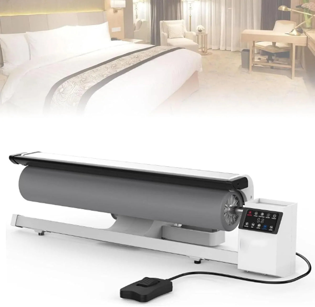 Wäschetrockner, 90cm, 2950 W, Gewerbliches, Dampf, leise, 90cm professionelles Rotationsdampfbügeleisen mit Fußpedal für Hotelkleidung und Bettwäsche