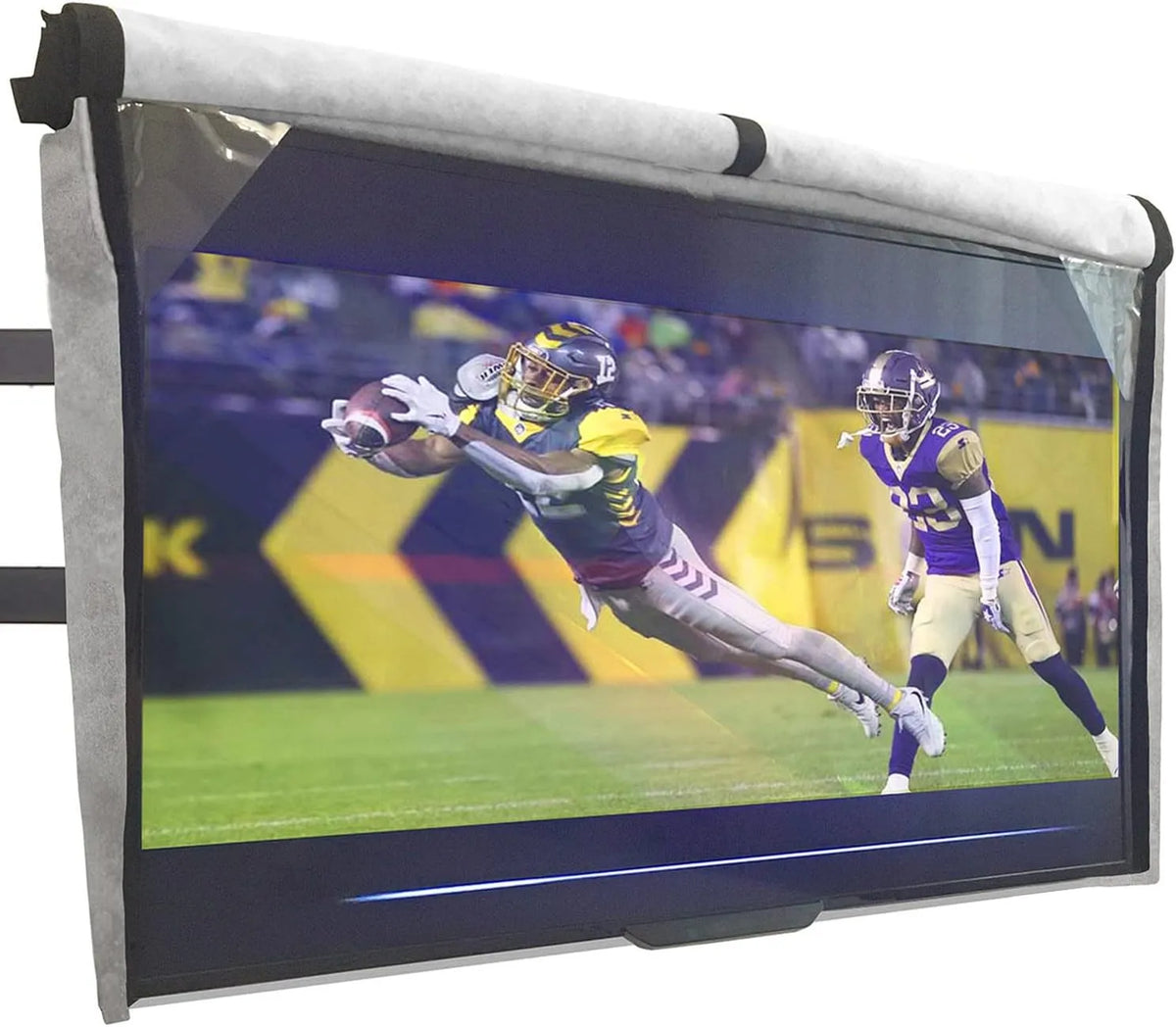 Smart TV, 55 Zoll, Fernseher, Outdoor, IP65, Grau, Frontklappe, wasserdichter Schutz, wetterfest, weiche Innenseite, mit Bodenabdeckung