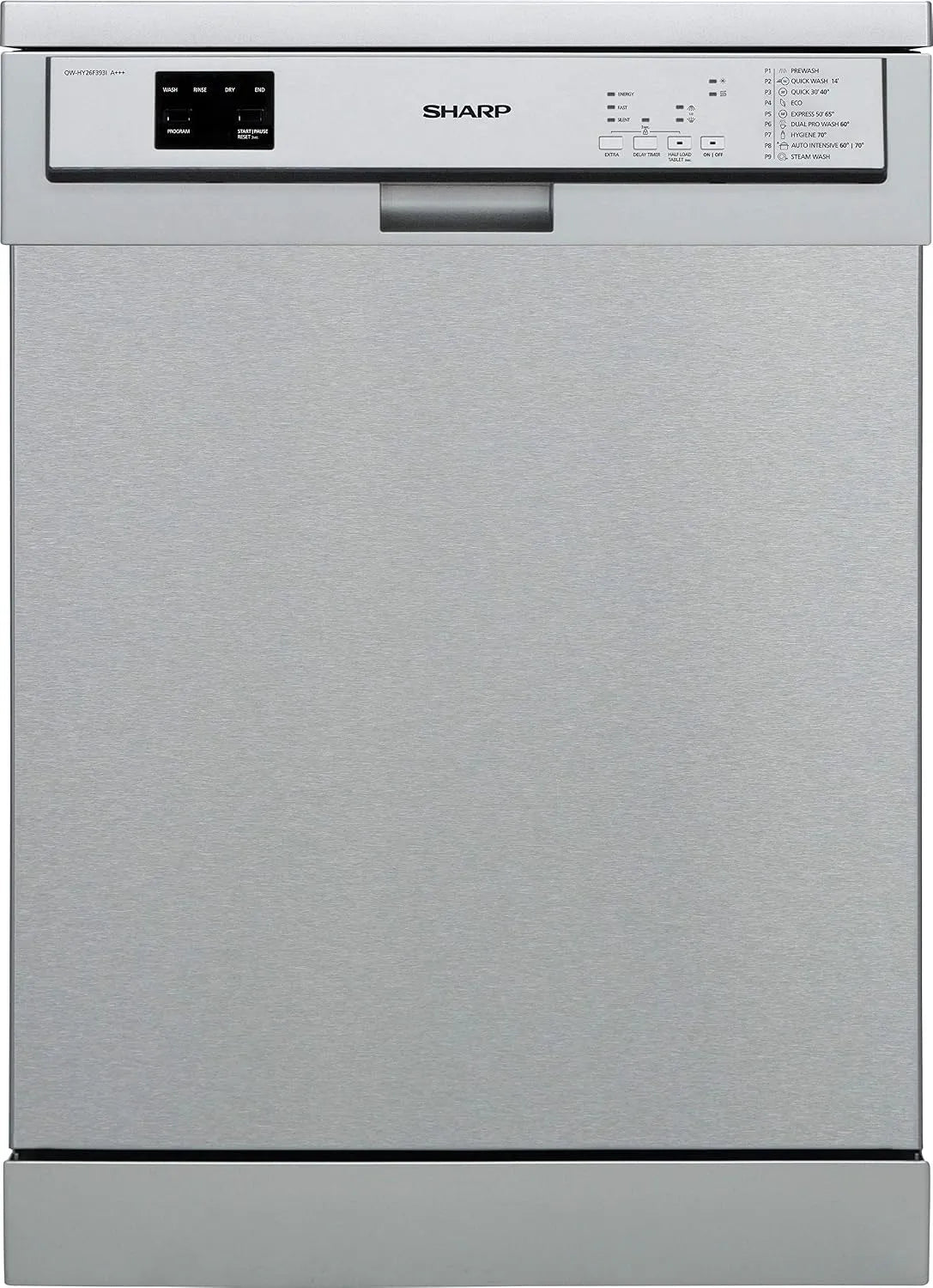 Sharp QW-HY26F393I-DE Geschirrspüler, 60cm, 9 Programme, freistehend, Edelstahl, 15 Maßgedecke, Inox
