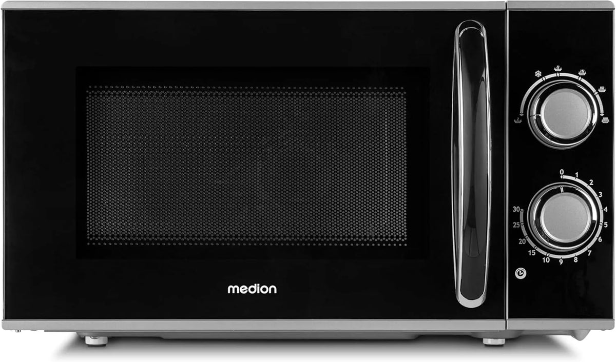 Mikrowelle, 17 L, Auftaufunktion, Schwarz, MD 15644, 700 Watt Leistung, 6 Stufen, silber