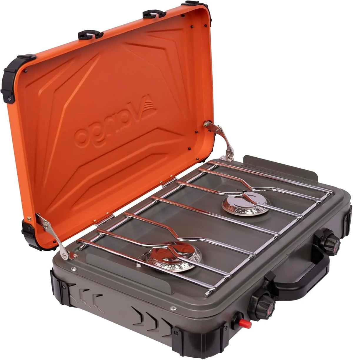 Campingkocher 2-Brenner-Herd 3kW, tragbar, Outdoor, Edelstahl, Piezozündung, Tragegriff & Windschutz - EN417 Kompatibler Outdoor Kocher für Camping &