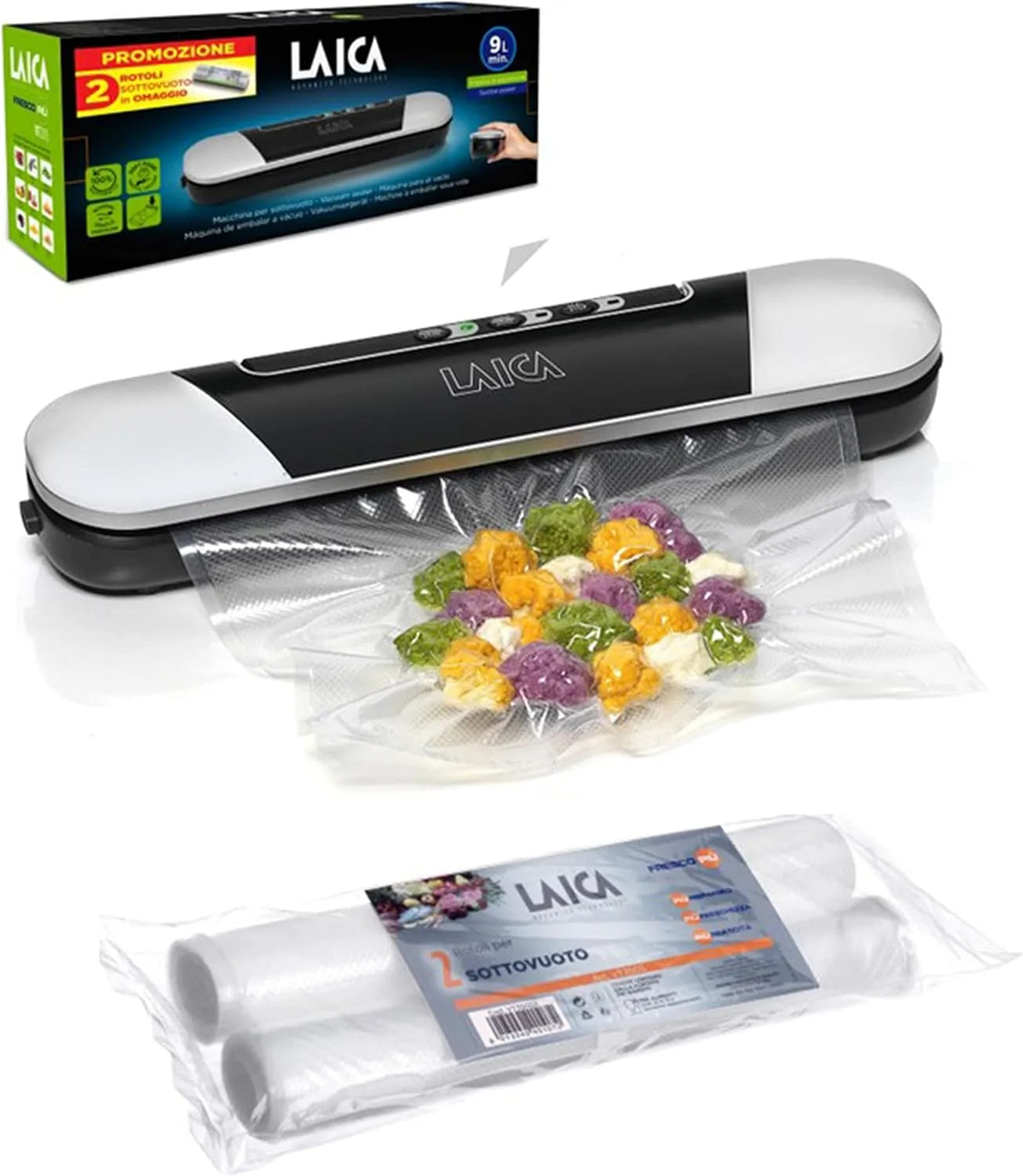 Inklusive 2 extra Beutel-Sets, Folienschweiß- & Vakuumiergerät, Kompakt, leistungsstark & einfach in der Schublade verstaubar, LAICA VT3205