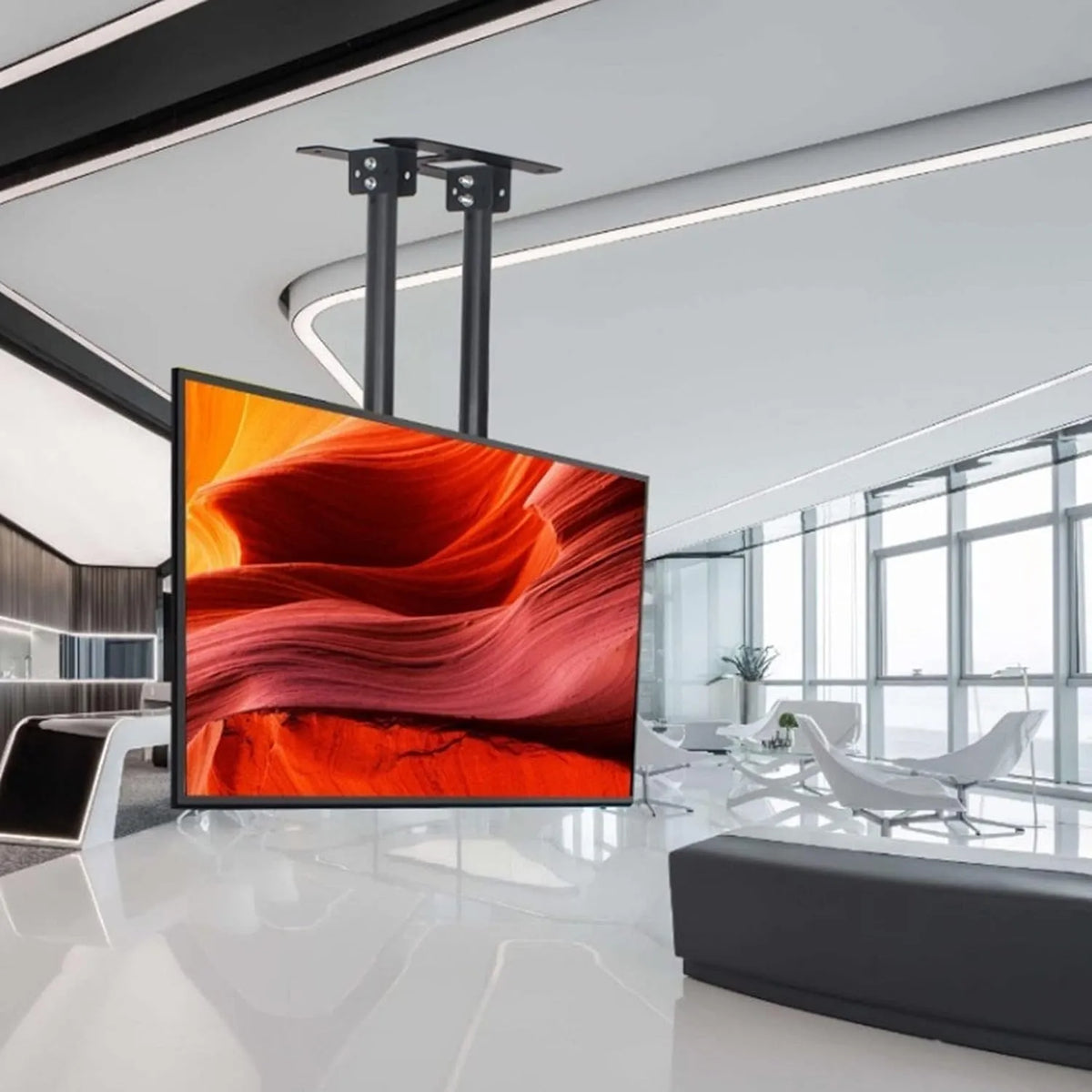 Smart TV, 100 Zoll, Fernseher, Neigbare Und Teleskopierbare Deckenhalterung, Elektrischer Tv-Liftständer, Höhenverstellbare Doppelstangen-Tv-Halterung