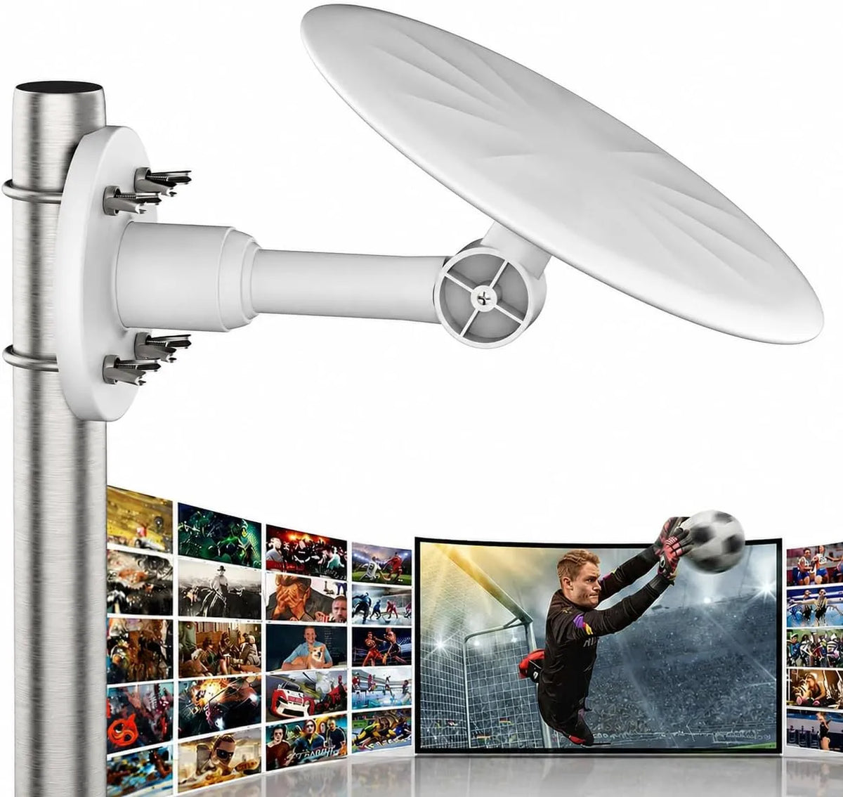 Smart TV 1080P 10m, Fernseher, 4K UHD, unterstützt 8K 4K, 10m Kabel, TV Antenne für stabilen Empfang, wetterfeste TV Außenantenne, OutWhite