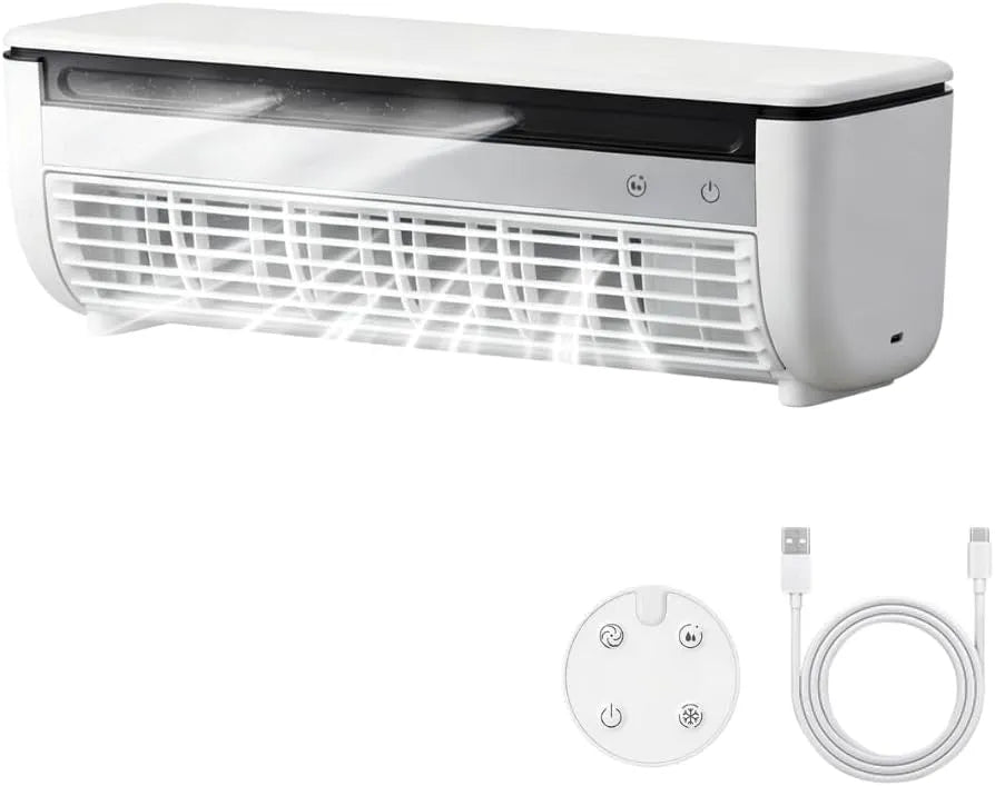 Klimaanlage 6000mAh, Weiß, Wandventilator mit 3 Stufen, Tischventilator Akku 6000mAh für Zuhause Schlafzimmer Küche Badezimmer Auto Büro, Ventilator