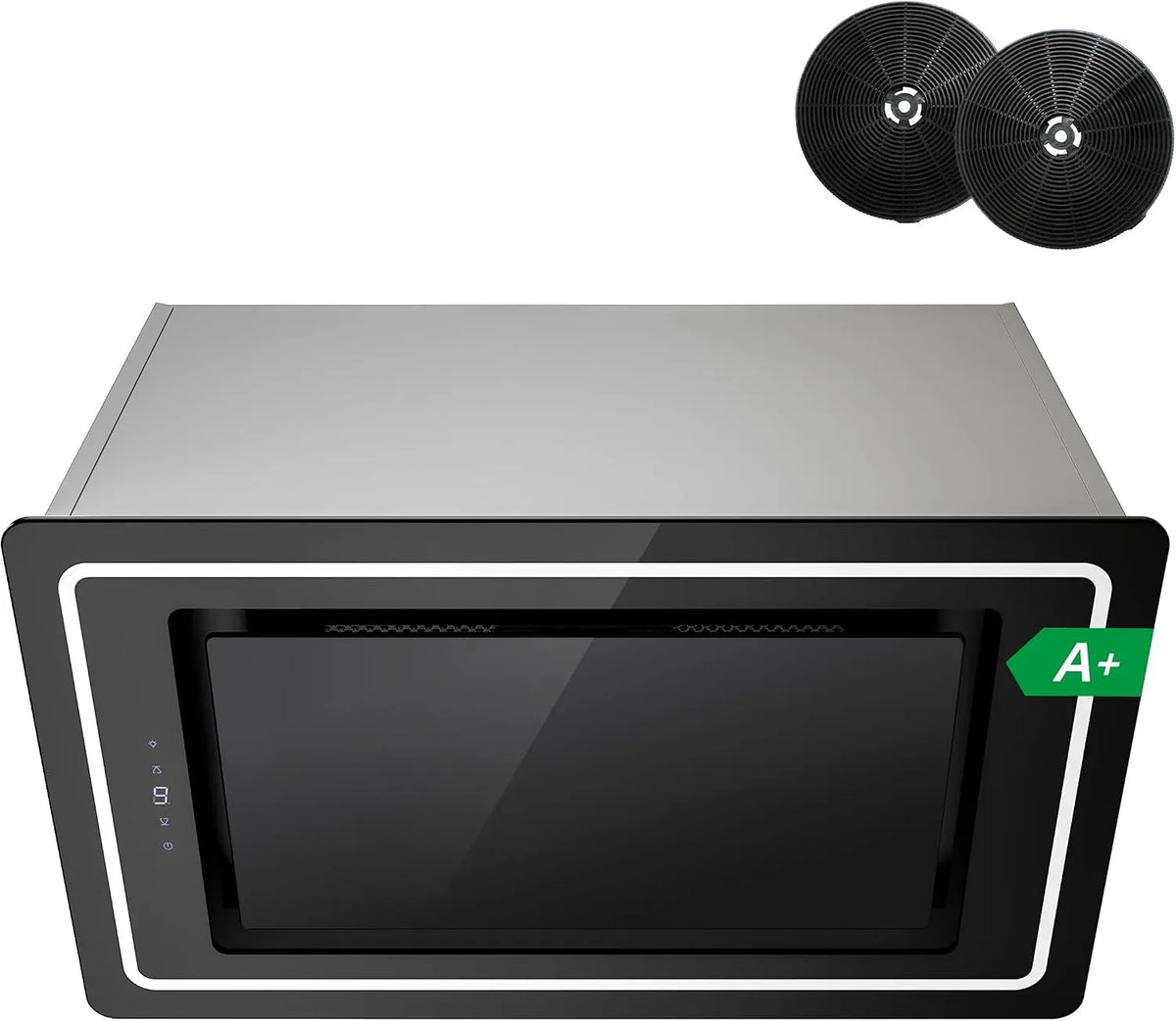 Dunstabzugshaube, 52 cm, 450 m3/h, Energieklasse A, Küchenhaube, Abluft- und Umluftbetrieb, Einbau, Touch-Bedienung, Schwarz, LED-Streifen