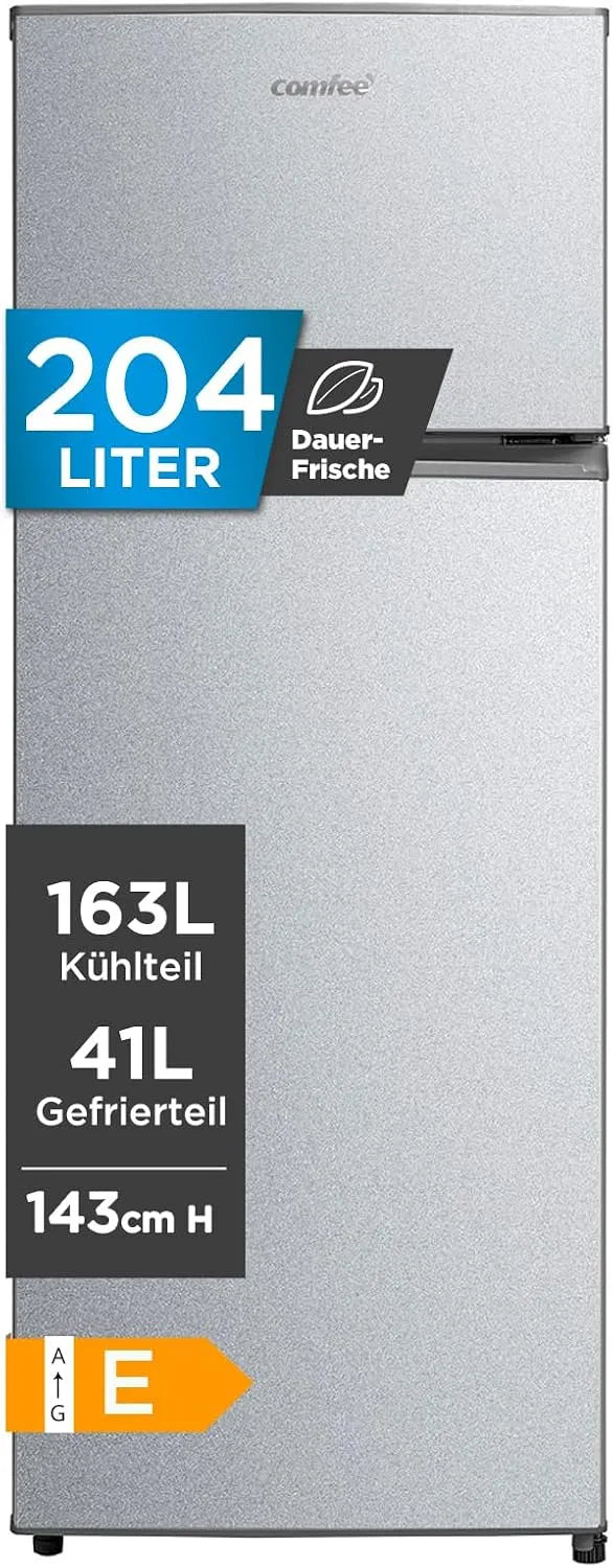 Kühlschrank, 204 L, Energieklasse E, Comfee RCT284DS2, Gefrierfach, Silber, Klasse E