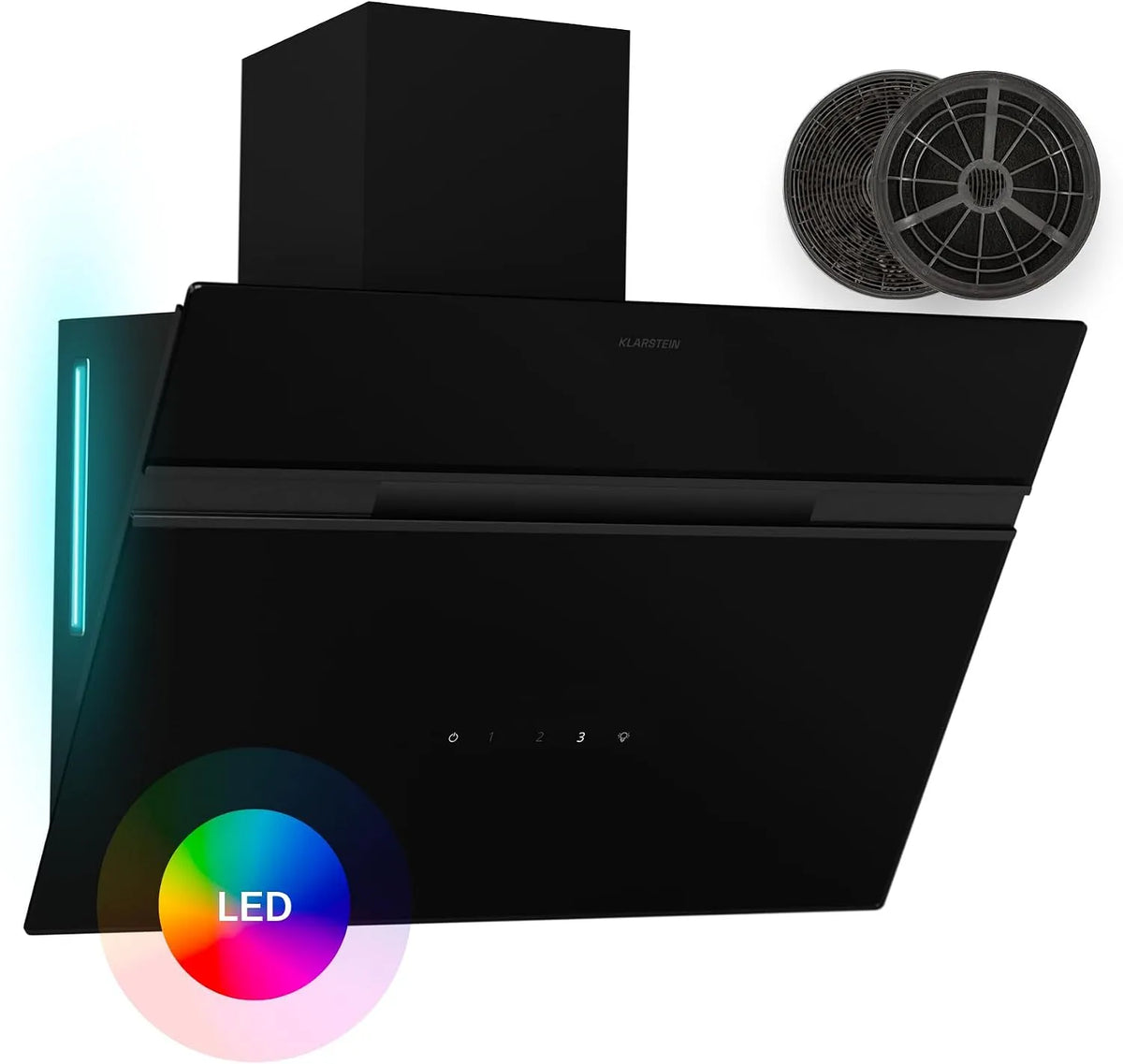 Klarstein 60-cm-Wandhaube Dunstabzugshaube, 600 m3/h, Energieklasse A, Küchenhaube, LED-Beleuchtung, Touch-Bedienung, Schwarz, Touch-Bedienfeld