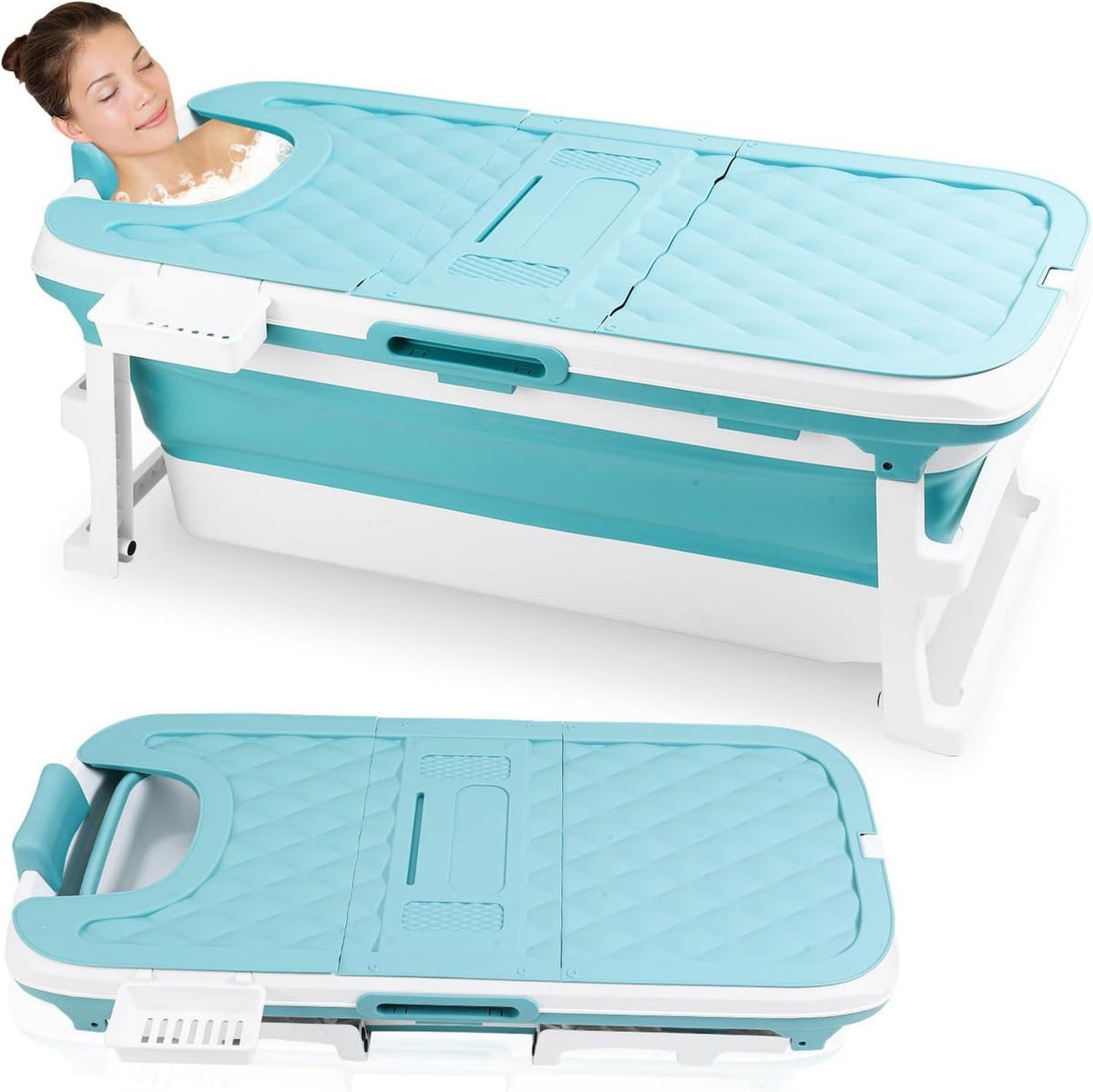 Ikodm Faltbare Badewanne Erwachsene - klappbar, mit Rollen, 132 x 60 x 50cm, blau