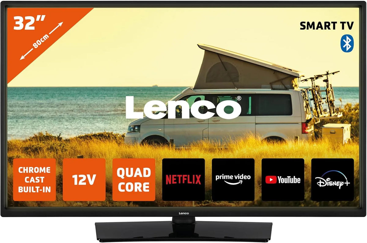 Smart TV, Fernseher, Lenco LED-3263BK 32-Zoll, HDR, WLAN, Bluetooth, Android OS, Schwarz, Flexibles Streaming & Integrierter Chromecast, HD-Ready