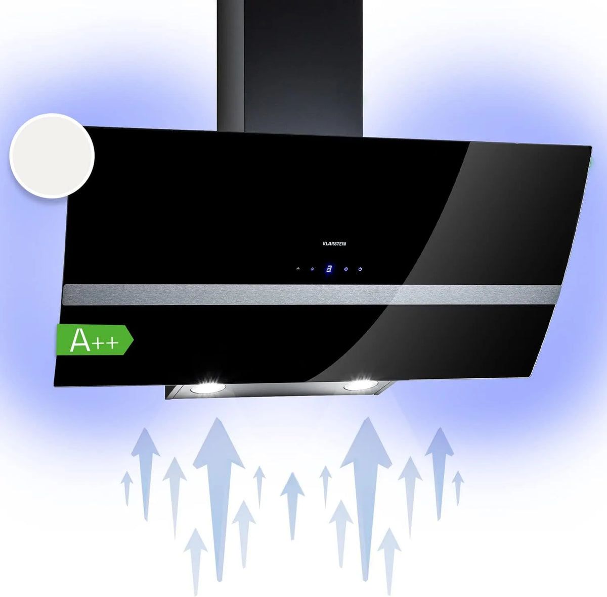 Klarstein Dunstabzugshaube, 90cm, 590 m3/h, Küchenhaube, kopffrei und schräg, Abluft- und Umluftbetrieb, leise, Edelstahl, Umlufthaube mit LED-Licht