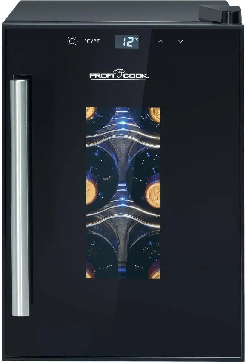 Weinkühlschrank, 17 L, 6 Flaschen, 11 bis 18 °C, Weinkühler, LED-Beleuchtung, Glas, herausnehmbar, PC-WK 1230, Getränkekühlschrank mit UV-beständiger